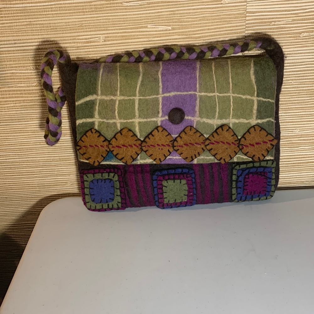 Rising Tide Wool Purse Zip Closure, Purple, Green, Brown